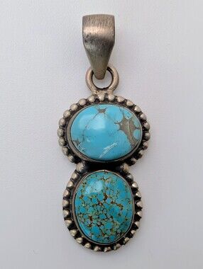 Number Eight Mine 8 Turquoise Double Stone Pendant S925 Sterling Silver